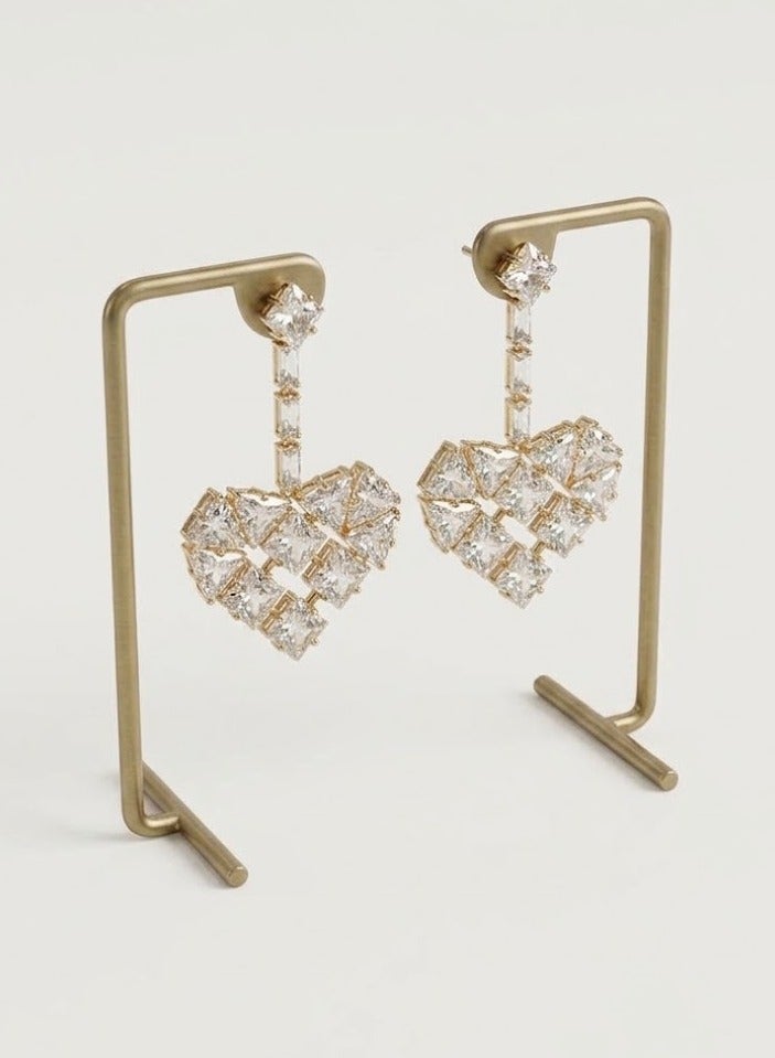 R.C.E Accessories Crystal Heart Drop Earrings for Women & Girls, Elegant Sparkling Dangle Earrings, Gold-Tone Heart Jewelry for Party, Wedding, Date, Gift & Special Occasions - Image 2
