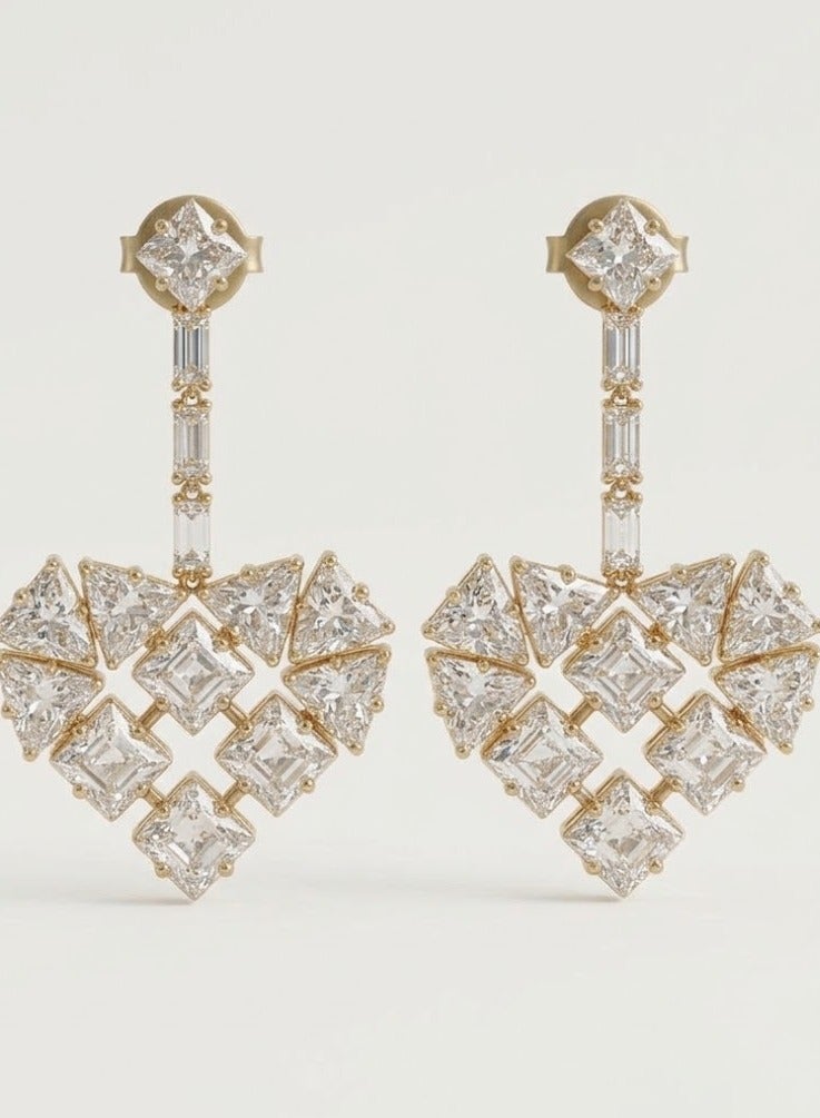 R.C.E Accessories Crystal Heart Drop Earrings for Women & Girls, Elegant Sparkling Dangle Earrings, Gold-Tone Heart Jewelry for Party, Wedding, Date, Gift & Special Occasions - Image 1