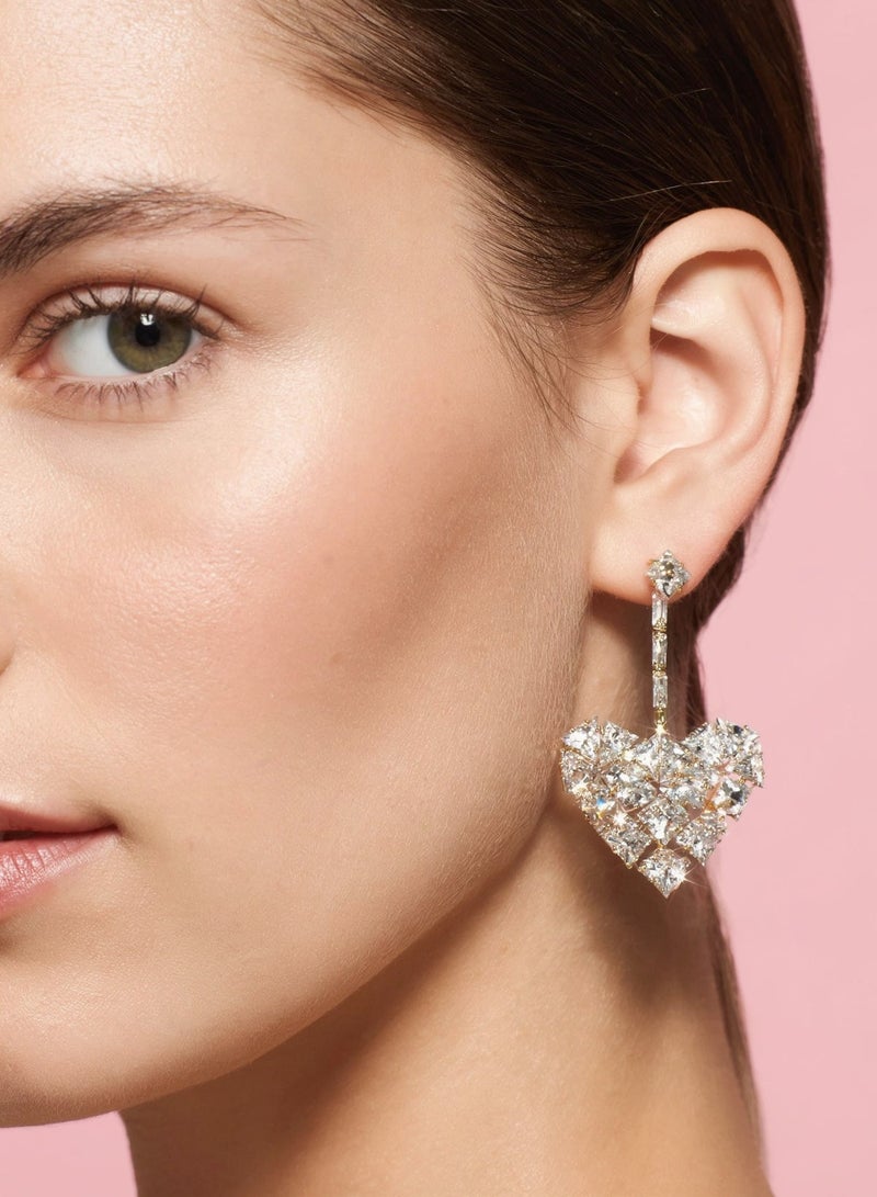 R.C.E Accessories Crystal Heart Drop Earrings for Women & Girls, Elegant Sparkling Dangle Earrings, Gold-Tone Heart Jewelry for Party, Wedding, Date, Gift & Special Occasions - Image 3