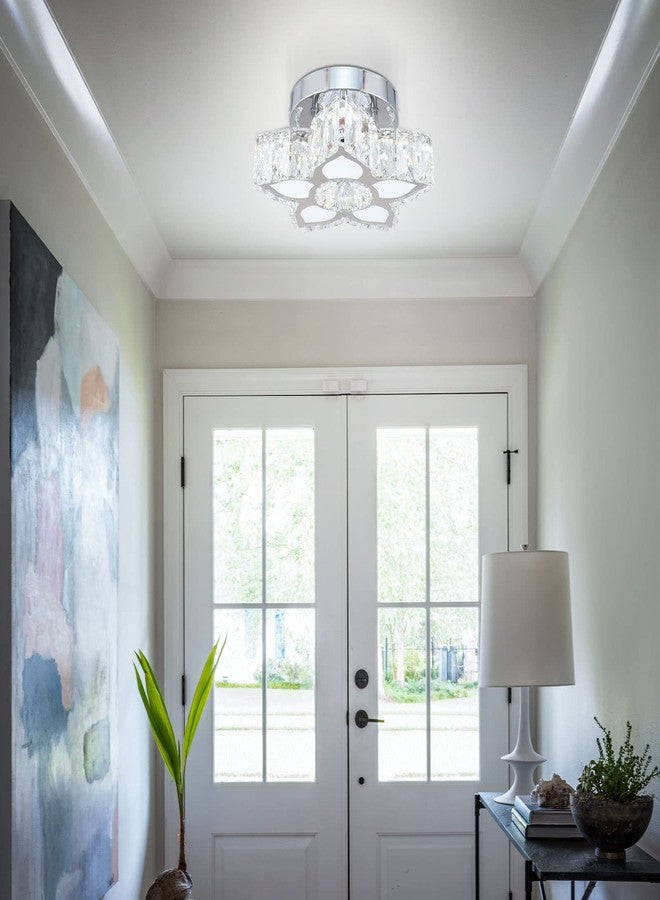 FRIXCHUR Crystal Ceiling Light Modern Mini Chandelier Flower LED Flush Mount Ceiling Light Fixture for Dining Room Bedroom Living Room Small Room (Cool White) - Image 5