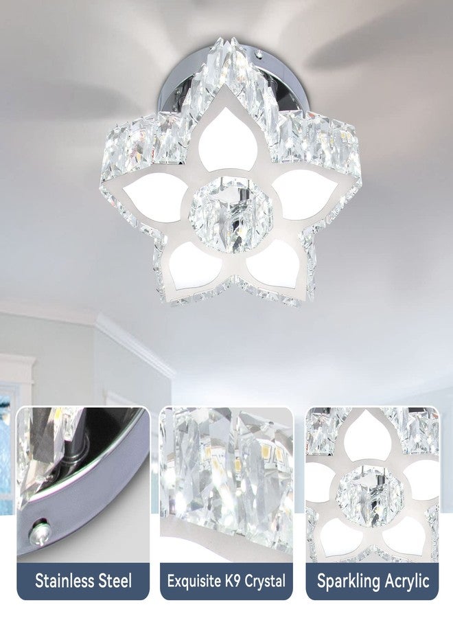 FRIXCHUR Crystal Ceiling Light Modern Mini Chandelier Flower LED Flush Mount Ceiling Light Fixture for Dining Room Bedroom Living Room Small Room (Cool White) - Image 3