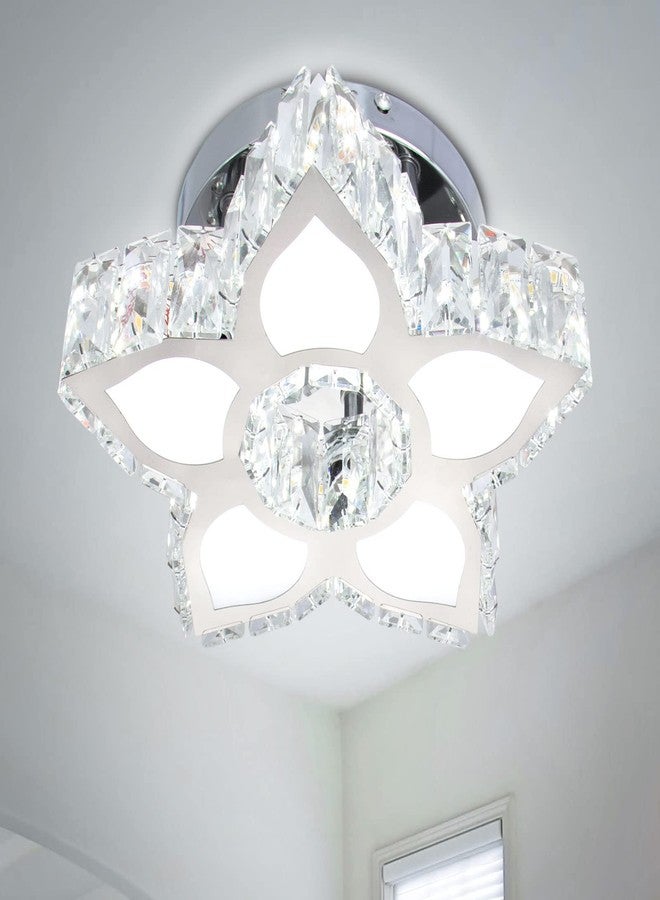 FRIXCHUR Crystal Ceiling Light Modern Mini Chandelier Flower LED Flush Mount Ceiling Light Fixture for Dining Room Bedroom Living Room Small Room (Cool White) - Image 1