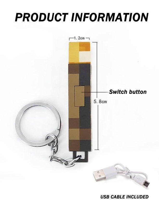 Minecraft Keychain Torch Surrounding Model Pendant Toy Night Light(Rechargeable with a USB charging cable)