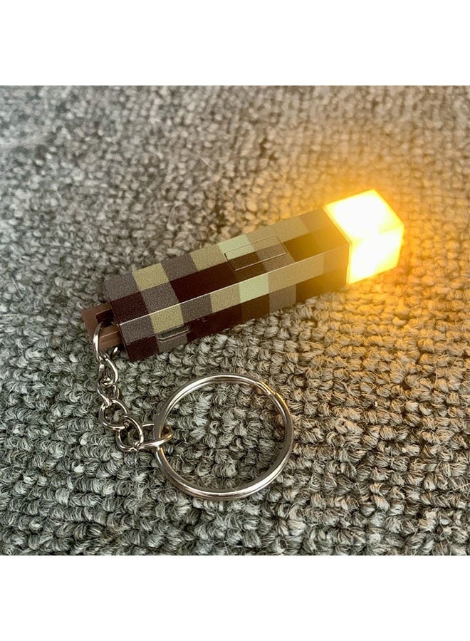 Minecraft Keychain Torch Surrounding Model Pendant Toy Night Light(Rechargeable with a USB charging cable)