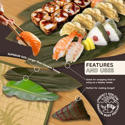 BambooMN Bamboo Leaves for Cooking Zongzi, Banana Leaf Alternative, Grilling/Barbeque, Natural Boiling Bags - 12.25 x 3.5 Inches - 100 pack - Image 4