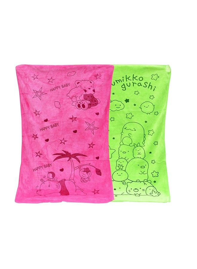 The Little Lookers Towel For Newborn;Baby;Kids; Super Soft Baby Bath Towel Set For Infants;Bathing Accessories… (Dark Pink & Green Large(60X105Cm)) - Image 1