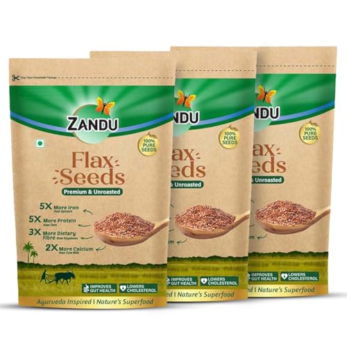 Zandu Flax Seeds- 200GM (Pack of 3) I Premium & Raw Seeds I Rich in Protein & Dietary Fibre I Promotes Healthier Skin & Hair I Resealable Pack - Image 1