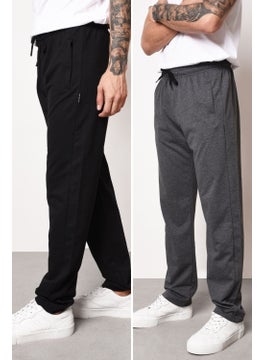 mmetalic Metalic Black-Anthracite Men's Straight Leg Pocket Zipper Detail Relaxed Cut 2-Pack Sweatpants  - Image 1