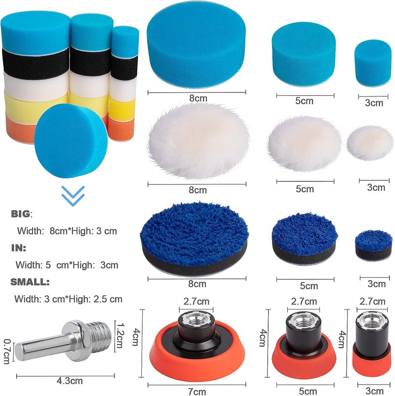 Auspicious 36 Pieces Car Polishing Pad Kit - Polishing Sponge Pads with M14 Drill Adapters,Sponge Wool Polishing Waxing Buffing Pads Kit for Auto Car Polishers,for Car Sanding, Polishing, Waxing, Sealing Glaze Multi-demand compliant quality - Image 2
