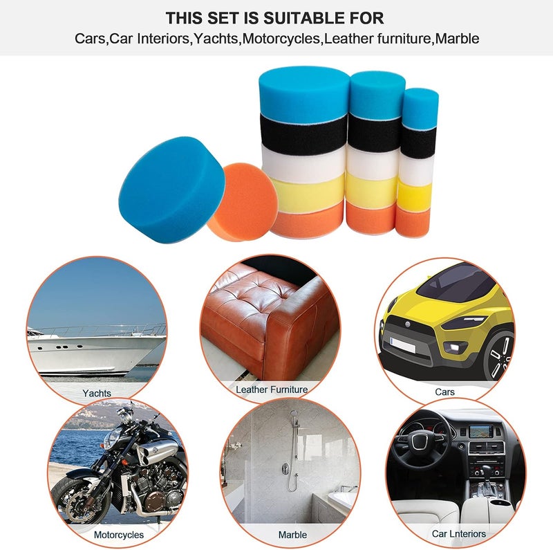 Auspicious 36 Pieces Car Polishing Pad Kit - Polishing Sponge Pads with M14 Drill Adapters,Sponge Wool Polishing Waxing Buffing Pads Kit for Auto Car Polishers,for Car Sanding, Polishing, Waxing, Sealing Glaze Multi-demand compliant quality - Image 3