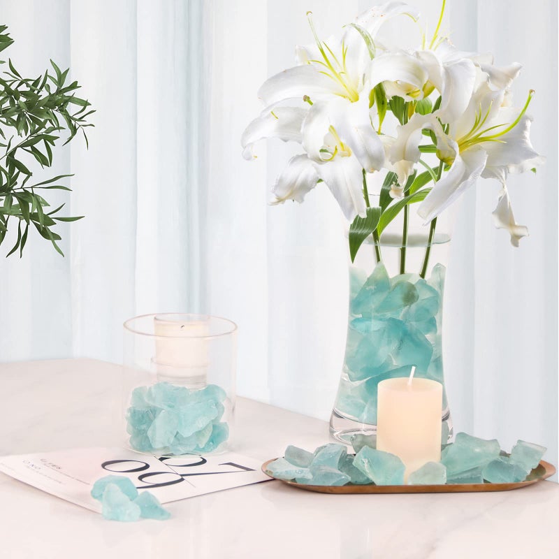 Ausluru 5LB Frosted Sea Glass Vase fillers Crushed Glass, Sea Glass Decor Ideal for Christmas DIY Craft, Aquarium Gravels, Home Decor Crushed Sea Glass Pieces for Beach Wedding, 0.7-3 Inch Turquoise - Image 3