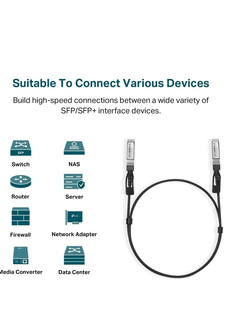 TP-Link TL-SM5220-1M | كابل توصيل مباشر 10G SFP+ بطول 1 متر/ 3.3 قدم (DAC) | كابل توينكس سالب | موصل 10GBASE-CU SFP+ إلى SFP+ | توصيل وتشغيل | واجهة LC مزدوجة - Image 3