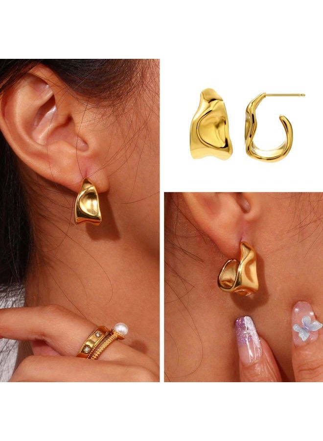 QJLE 6 Pair Chunky Gold Earrings for Women, Geometric Hoop Dangle Earrings Lightweight Teardrop Statement Drop Earrings for Women Trendy Jewelry - Image 5
