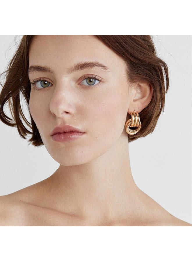 QJLE 6 Pair Chunky Gold Earrings for Women, Geometric Hoop Dangle Earrings Lightweight Teardrop Statement Drop Earrings for Women Trendy Jewelry - Image 2
