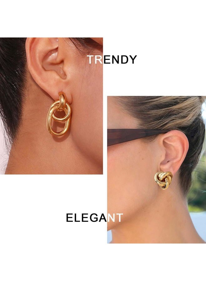 QJLE 6 Pair Chunky Gold Earrings for Women, Geometric Hoop Dangle Earrings Lightweight Teardrop Statement Drop Earrings for Women Trendy Jewelry - Image 3