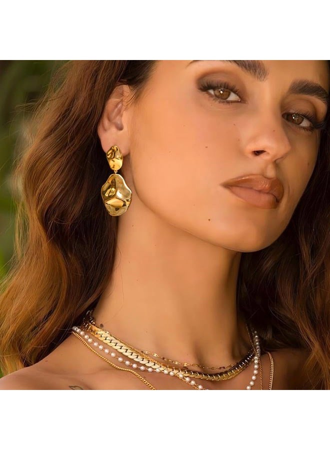 QJLE 6 Pair Chunky Gold Earrings for Women, Geometric Hoop Dangle Earrings Lightweight Teardrop Statement Drop Earrings for Women Trendy Jewelry - Image 4