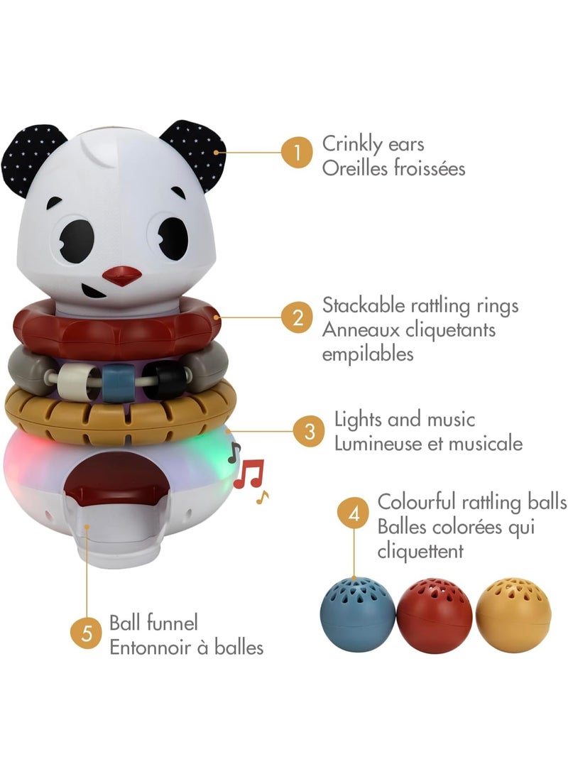 تيني لاف لعبة تكديس الصخور من تيني لوف - مجموعة الصخور | لعبة تكديس الباندا 3 في 1 | خشخيشة مضيئة، حلقات تكديس ولعبة ناعمة | لعبة موسيقية تنموية للأطفال من عمر 6 أشهر فما فوق (أبيض وأسود) - Image 2