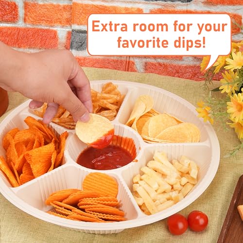 LUVCOSY 40 Pcs Disposable Divided Plates with 6 Deep Compartments, 12 Inch Large Disposable Sectional Plates, Biodegradable Cornstarch Divided Serving Tray for Party - Microwave Safe - Image 4