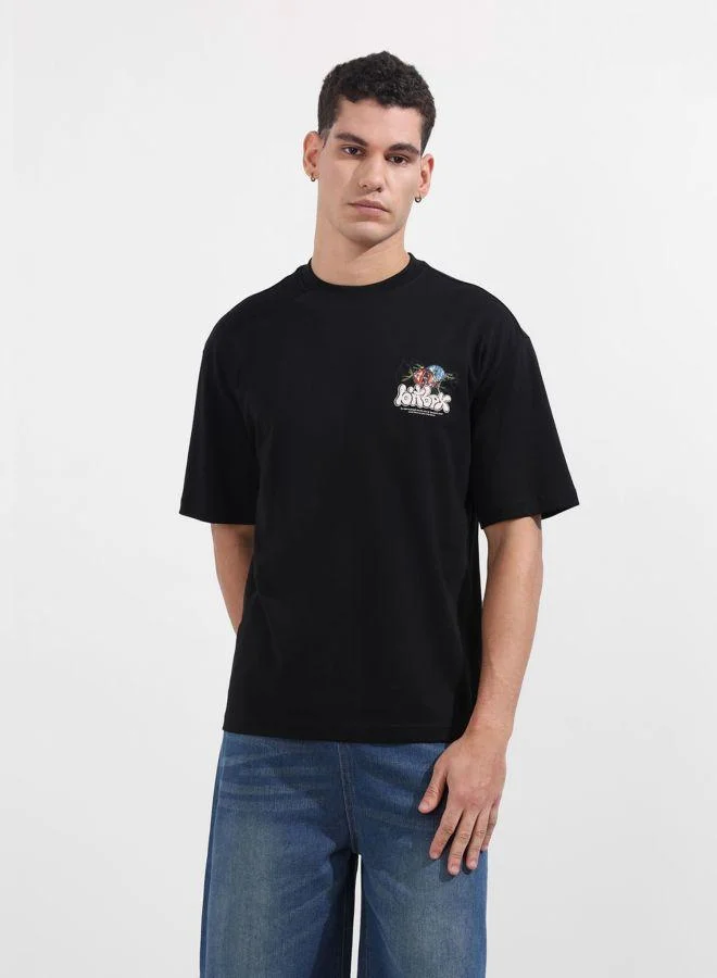 شركة المرآب الهندية تيشيرت رجالي بقصة مريحة ورقبة دائرية وطبعات ورسومات وأكمام قصيرة