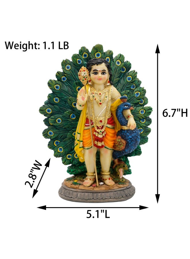 alikiki Lord Kartikeya Statue with Peacock - 6.7”H Indian Lord Murugan Idol Murti Item Home Office Temple Mandir Shrine Altar Pooja Decor India Diwali Puja Gifts for Friends Relative - Image 5