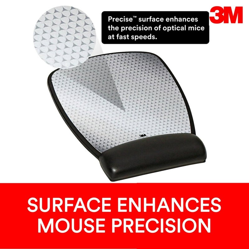 3M Precise Mouse Pad with Gel Wrist Rest, Soothing Gel Comfort with Durable, Easy to Clean Leatherette Cover, Optical Mouse Performance, 8.6" x 6.8", Black (MW309LE) - Image 3