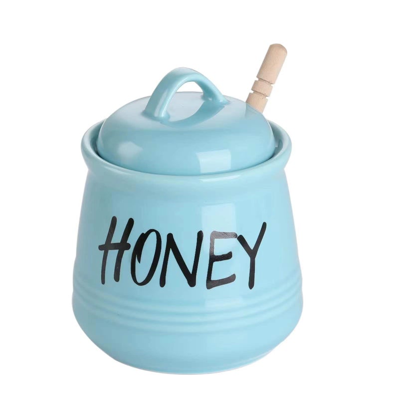 HAOTOP Porcelain Honey Jar with Lid and Honey Dipper 12oz Turquoise