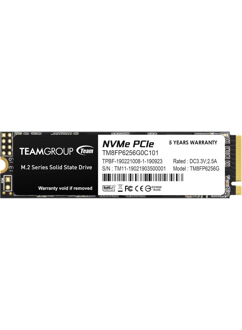 TEAMGROUP MP33 256GB SLC كاش 3D NAND TLC NVMe 1.3 PCIe Gen3x4 M.2 2280 SSD داخلي سرعة القراءة/الكتابة تصل إلى 1600/1000 ميجابايت/ثانية للابتوب وكمبيوتر سطح المكتب TM8FP6256G0C101 - Image 2