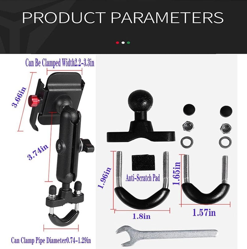 ADOFYS Motorcycle Phone Holder 360°Rotation U-Bolt Base Aluminum Alloy Material/Material Sturdy Motorcycle Bike Handlebar Phone Mount - Image 2