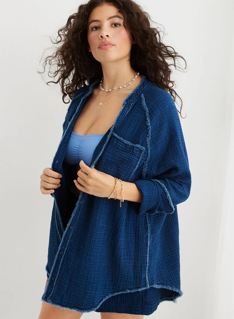 Aerie Pocket Detail Button Down Beachwear Shirt