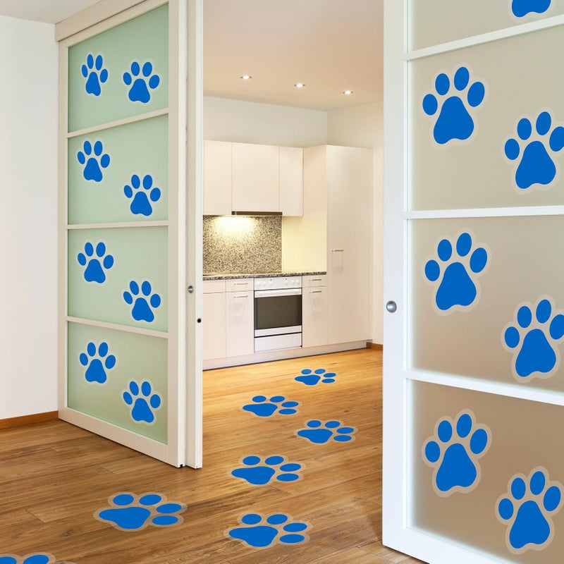 ReliThick 30 Pcs Paw Print Floor Decal 7.5" Large Pawprints Wall Cling Self Adhesive Footprint Floor Cling Window Stickers Wall Decal for Bedroom Living Room Decor(Blue) - Image 4