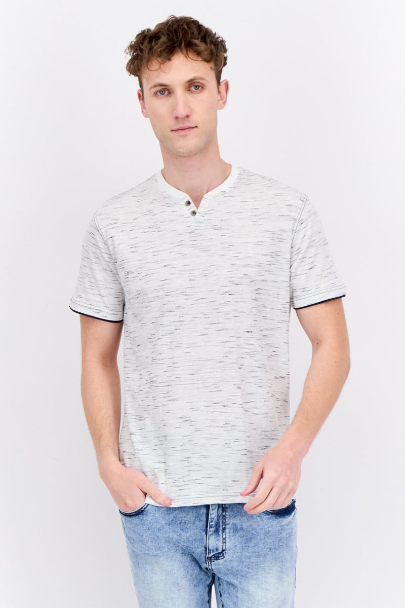 Company Eighty One Men Henley Neck Short Sleeves Heather T-Shirt, White  - Image 1