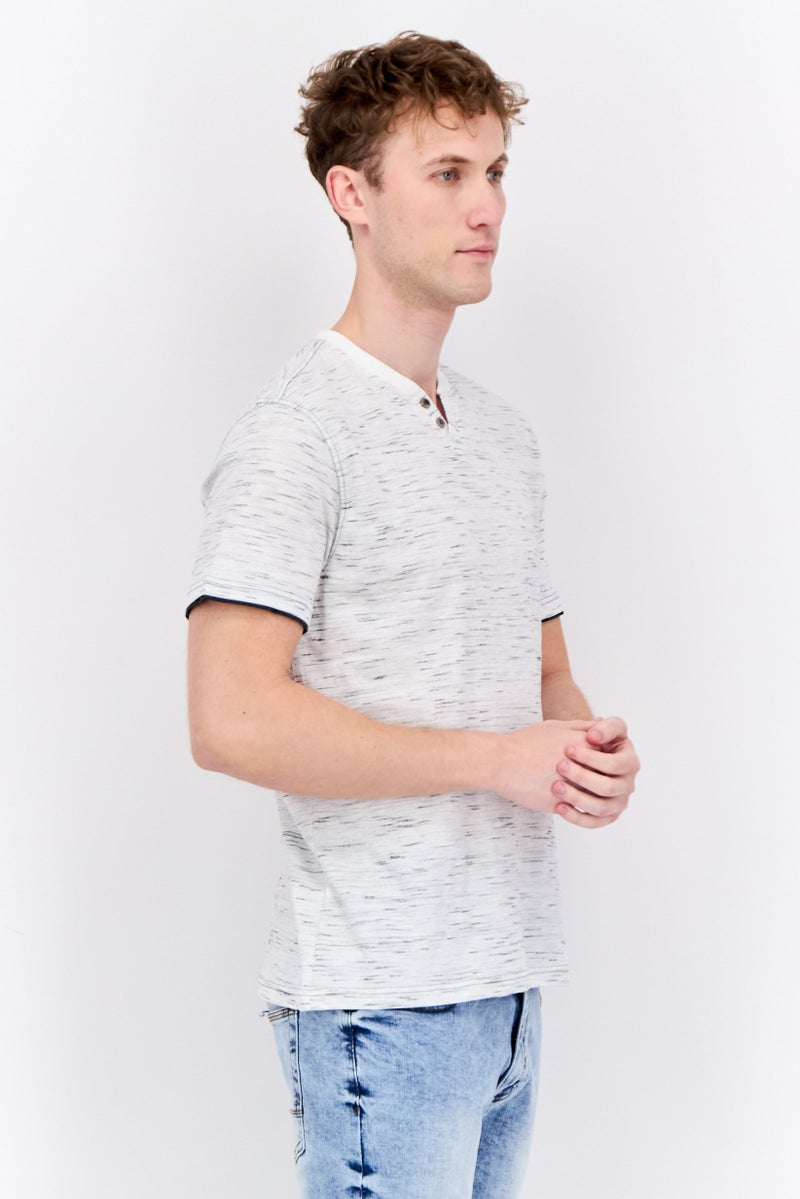 Company Eighty One Men Henley Neck Short Sleeves Heather T-Shirt, White  - Image 2