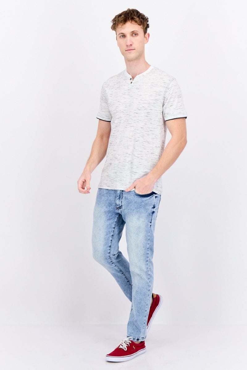 Company Eighty One Men Henley Neck Short Sleeves Heather T-Shirt, White  - Image 4