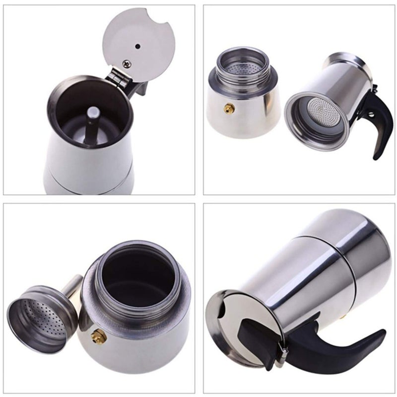 Hetzon Sales Stainless Steel Espresso Maker Stovetop Coffee Percolator Italian Coffee Maker Moka Pot Silver - Image 5