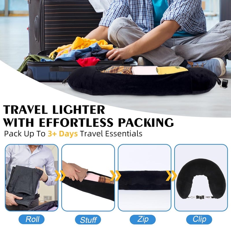 ONTRIP ONTRIP Multifunctional Stuffable Travel Pillowcase - Transforms Into Carry-On Bag | Soft Velvet U-Shaped Neck Pillow Cover | No Filler | Fits 3 Days of Travel Essentials - Image 5