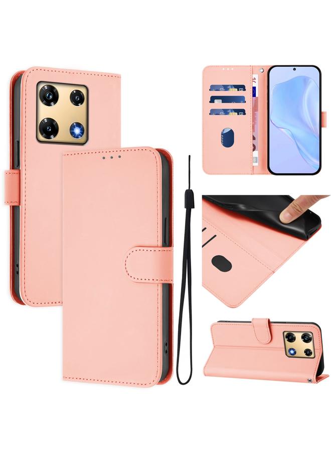 Zaboon Case For Infinix Note 30 Pro 4G Skin Feel Solid Color Leather Phone Case with Lanyard - Image 1