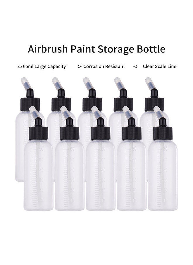 Generic - 10pcs 65ml Airbrush Paint Bottle Jars Dual Action Siphon Feed Air Brush Airbrushing Accessories with 4pcs Funnel Scale Line Rubber Caps Compatible with Iwata Badger Paasche Master Airbrush - Image 1