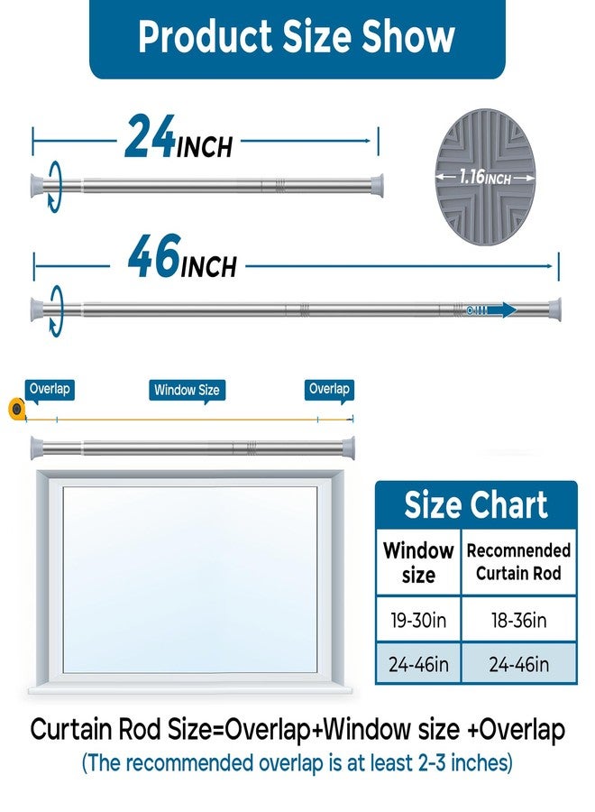 AIZESI Tension Rod 23 to 48 Inch, 1Pcs Silver Tension Rod Tension Curtain Rod, Spring Tension Rod No Drilling Adjustable Curtain Rod for window，kitchen，closet，doorway - Image 2