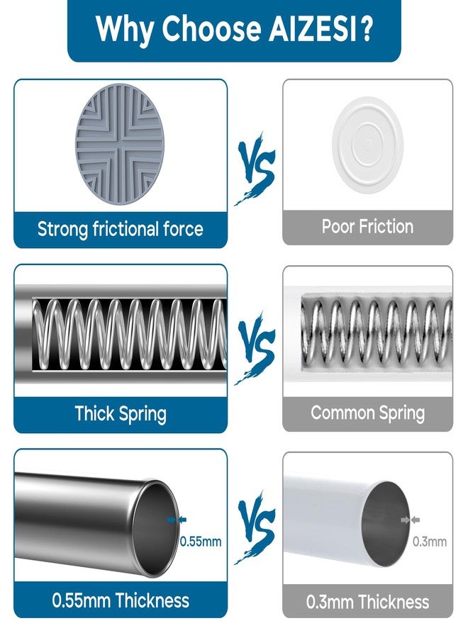 AIZESI Tension Rod 23 to 48 Inch, 1Pcs Silver Tension Rod Tension Curtain Rod, Spring Tension Rod No Drilling Adjustable Curtain Rod for window，kitchen，closet，doorway - Image 3