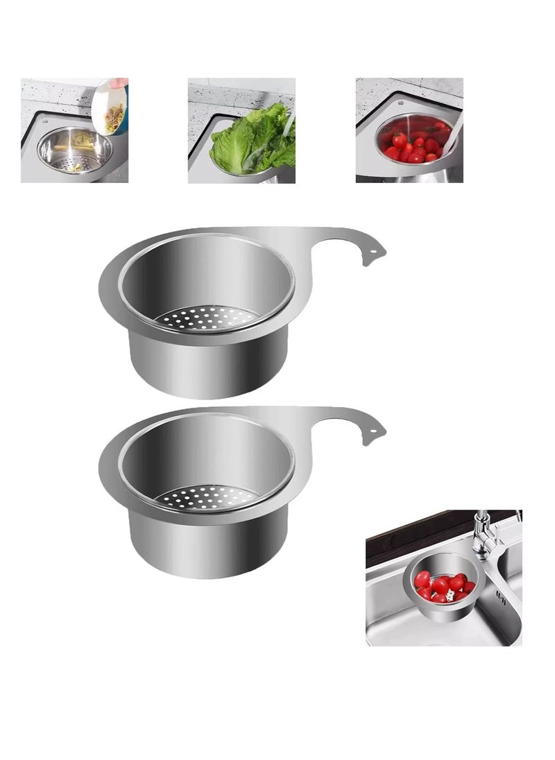 Oasisgalore 2PCS Stainless Steel Sink Strainer,Multifunction Hanging Swan Sink Strainer Basket Drain Rack for Kitchen Sink Food Strainer  - Image 1