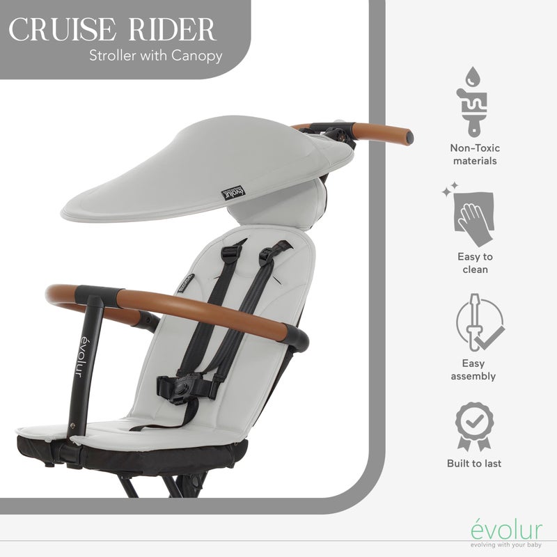 evolur Cruise Rider Stroller with Canopy, Lightweight Umbrella Stroller with Compact Fold, Easy to Carry Travel Stroller - Koala Gray - Image 3