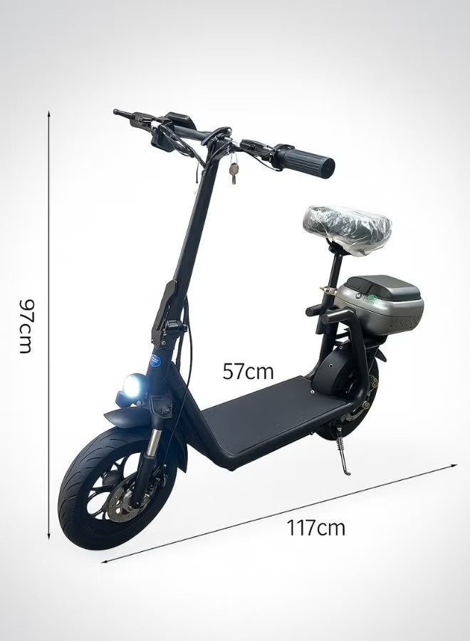 Electric scooter with extra seat and storage box | Adult electric scooter | Electric scooter with seat | Monster scooter | Two-seater electric scooter | Foldable electric scooter | 48V | 500W motor | Front and rear lights | Shock absorbers | Storage box | Extra passenger seat | 120 kg weight capacity | 12-inch tires - Image 5