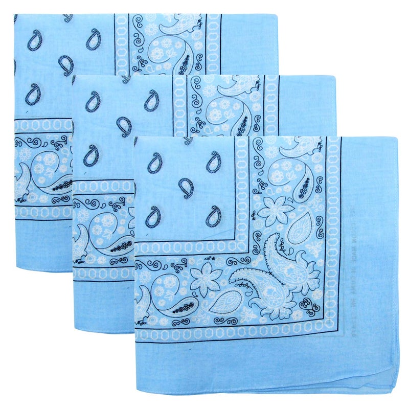 Kaiser 3 PK Cowboy Bandanas 100% Cotton 22 x 22 inch - Sky - Image 5