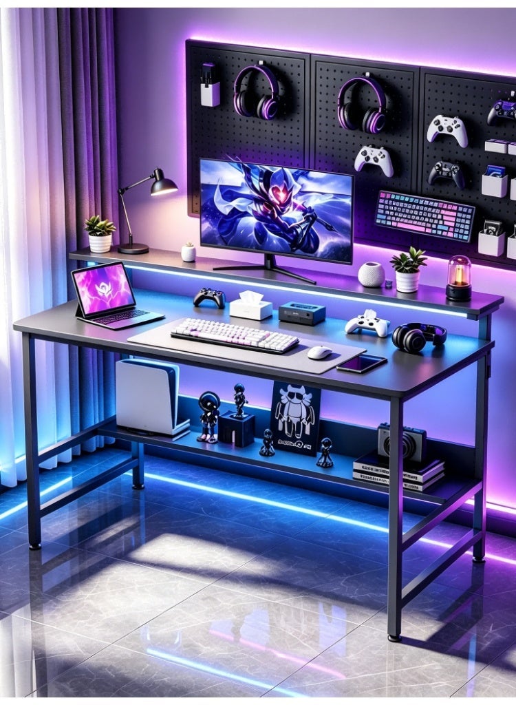 SHEIDLIN Ergonomic Gaming Computer Desk 110×45cm with Adjustable Monitor Stand, Thick Metal Legs & Under Desk Storage Shelf for Home Office & Study - Image 1