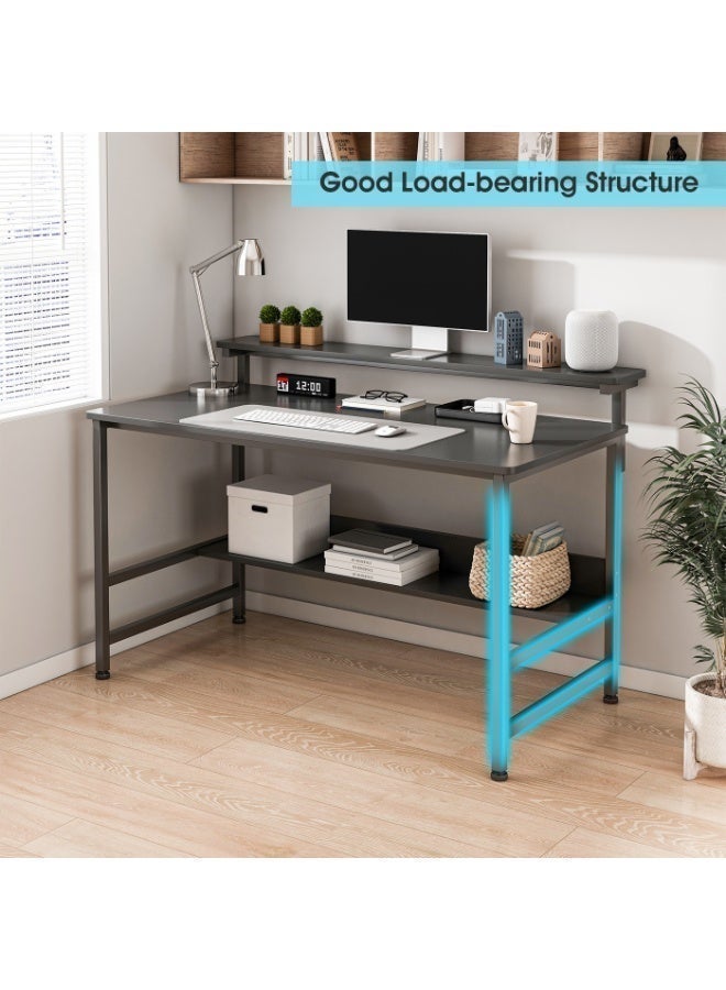 SHEIDLIN Ergonomic Gaming Computer Desk 110×45cm with Adjustable Monitor Stand, Thick Metal Legs & Under Desk Storage Shelf for Home Office & Study - Image 3