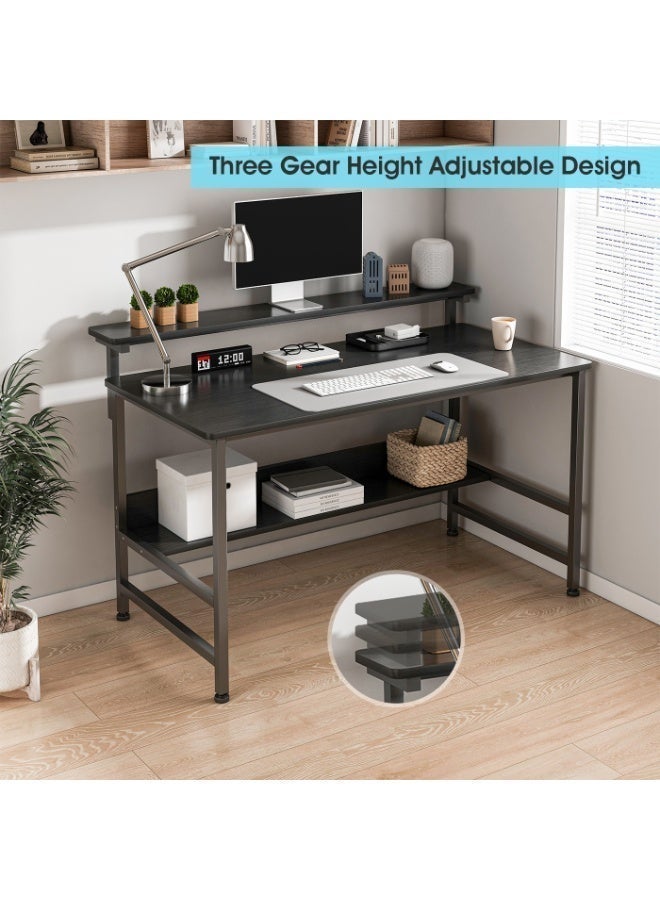 SHEIDLIN Ergonomic Gaming Computer Desk 110×45cm with Adjustable Monitor Stand, Thick Metal Legs & Under Desk Storage Shelf for Home Office & Study - Image 2