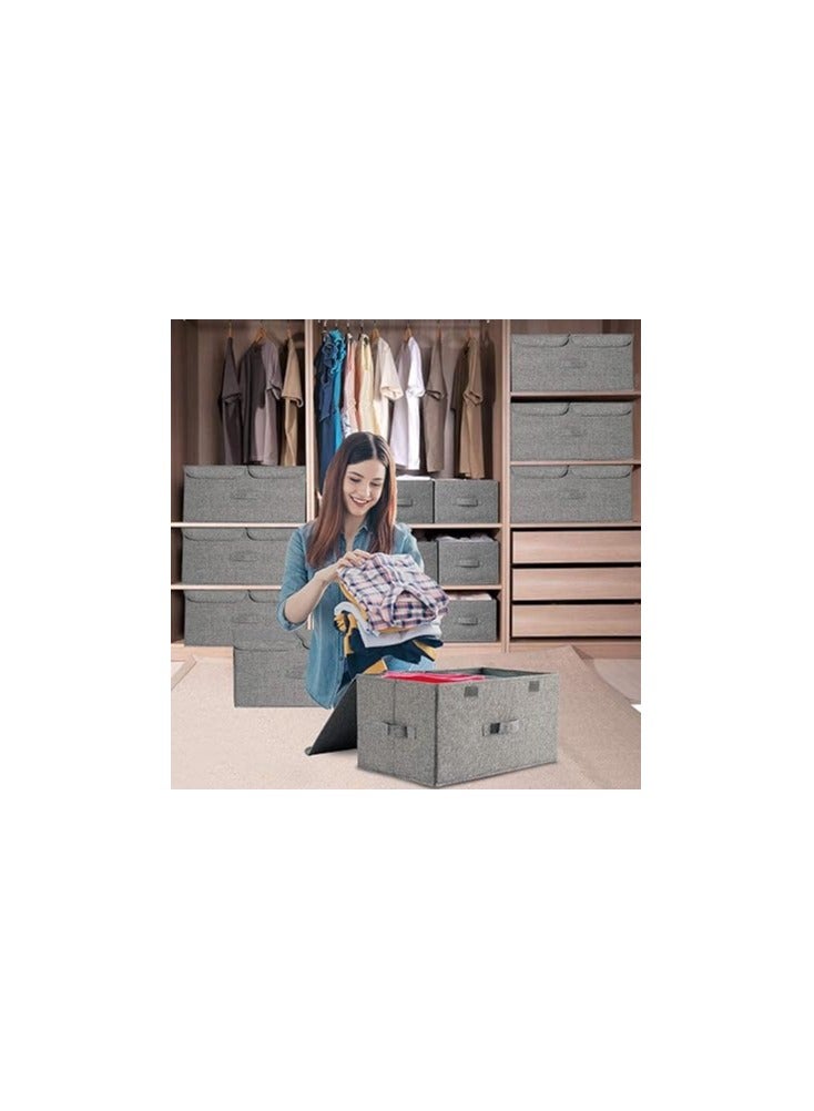 Storage Box with Lids Fabric Collapsible Toy box Large Foldable Storage Boxes for Clothes Wardrobe, Closet, Shelf Grey  - Image 4