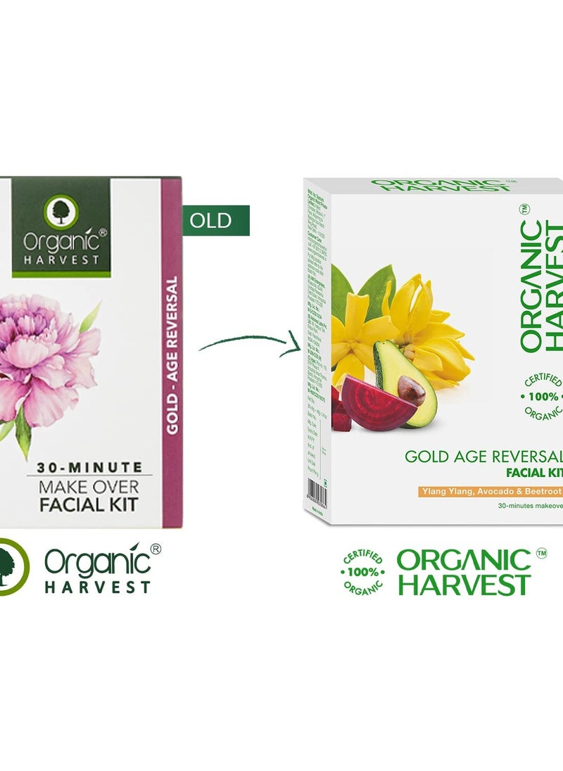 Organic Harvest - ORGANIC HARVEST Gold - Age Reversal Facial Kit ( Cleansing Milk, Face Scrub, Massage Cream, Face Mas, Sunscreen), , 50 gm - Image 1