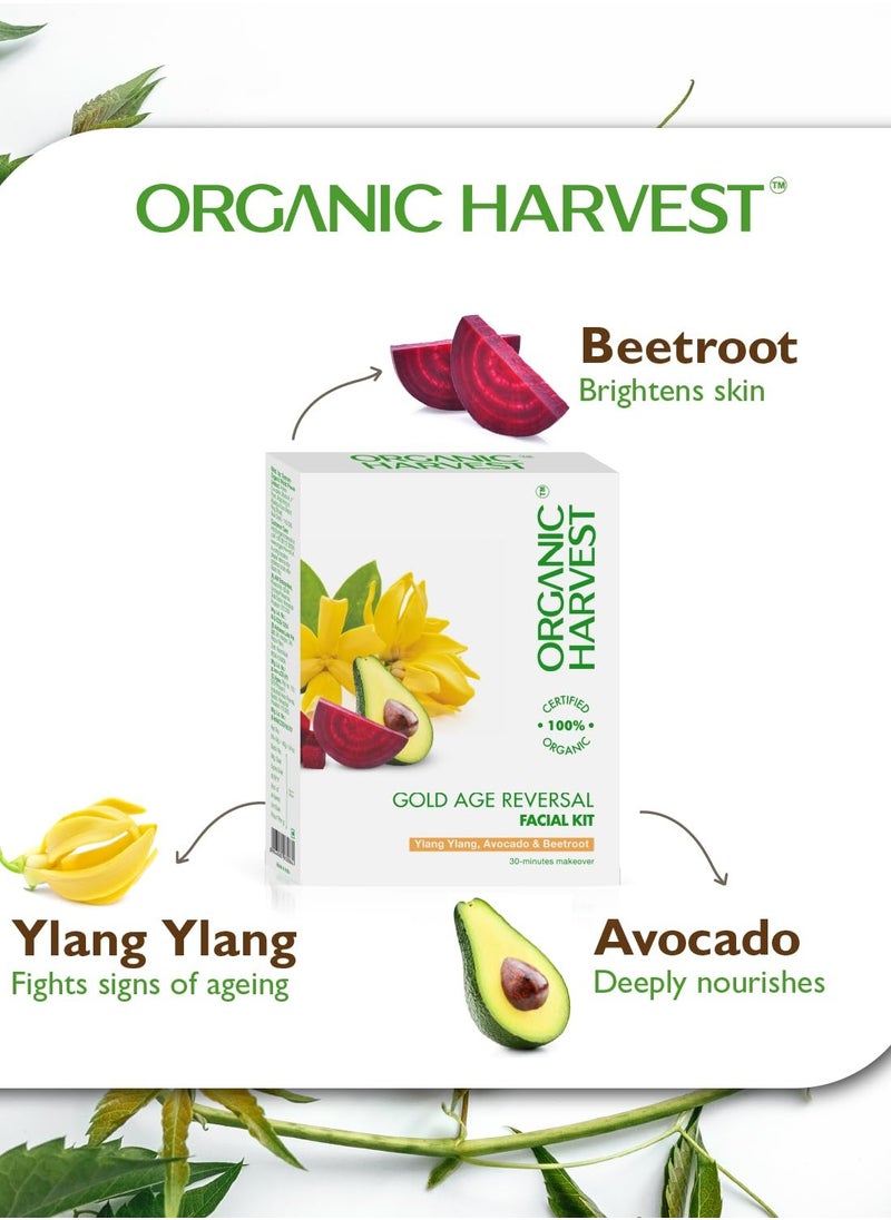 Organic Harvest - ORGANIC HARVEST Gold - Age Reversal Facial Kit ( Cleansing Milk, Face Scrub, Massage Cream, Face Mas, Sunscreen), , 50 gm - Image 1