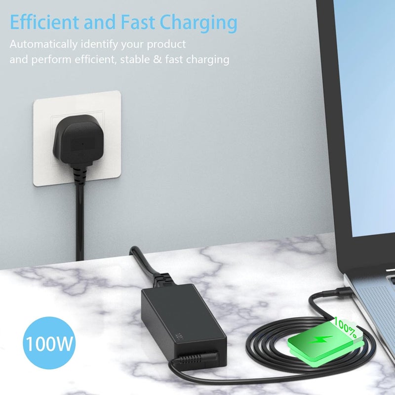 شاحن عالمي 100 واط USB-C، شاحن سريع لأجهزة الكمبيوتر المحمولة USB C متوافق مع أجهزة Asus وHP وLenovo ThinkPad وAcer وجميع أجهزة منفذ Type C، يشحن أجهزة Type-C بقدرة 96 واط و90 واط و65 واط و45 واط و30 واط - Image 4